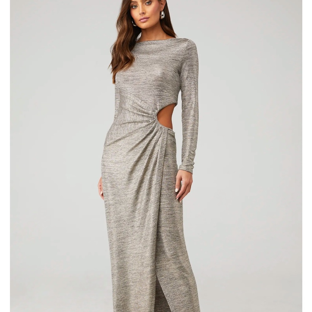 Significant Other Chloe midi sparkle faux wrap cut out dress